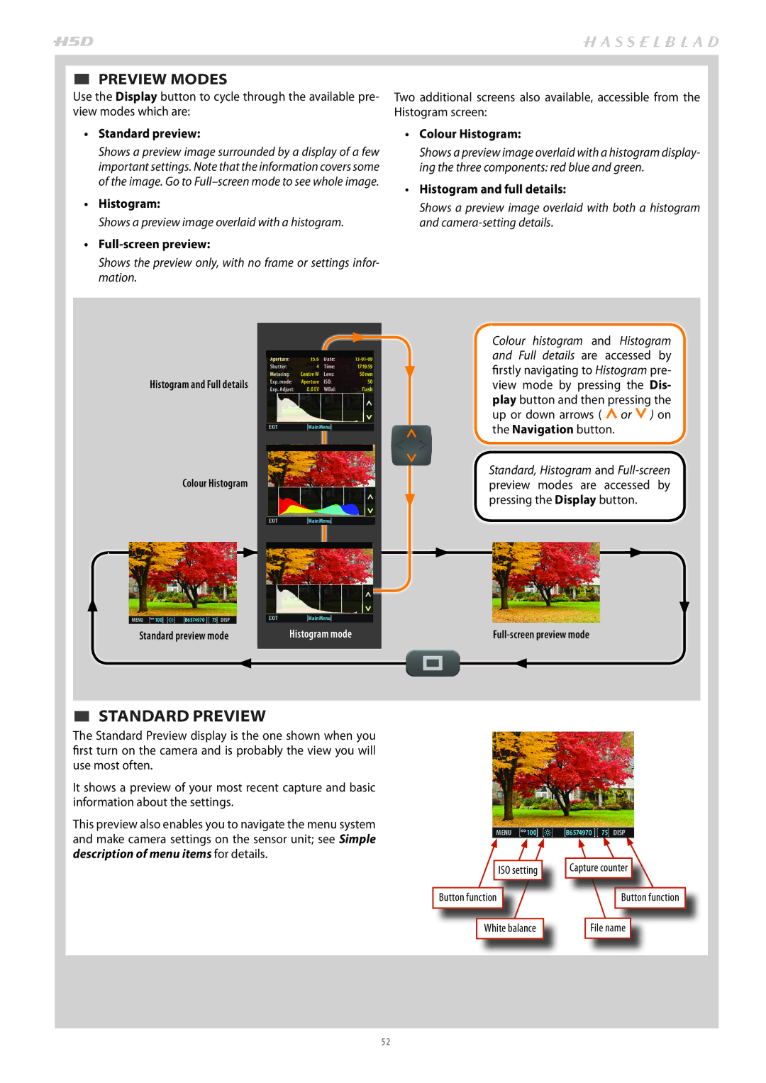 Hasselblad H4D200MS user manual  PREVIEW Modes, Standard preview 